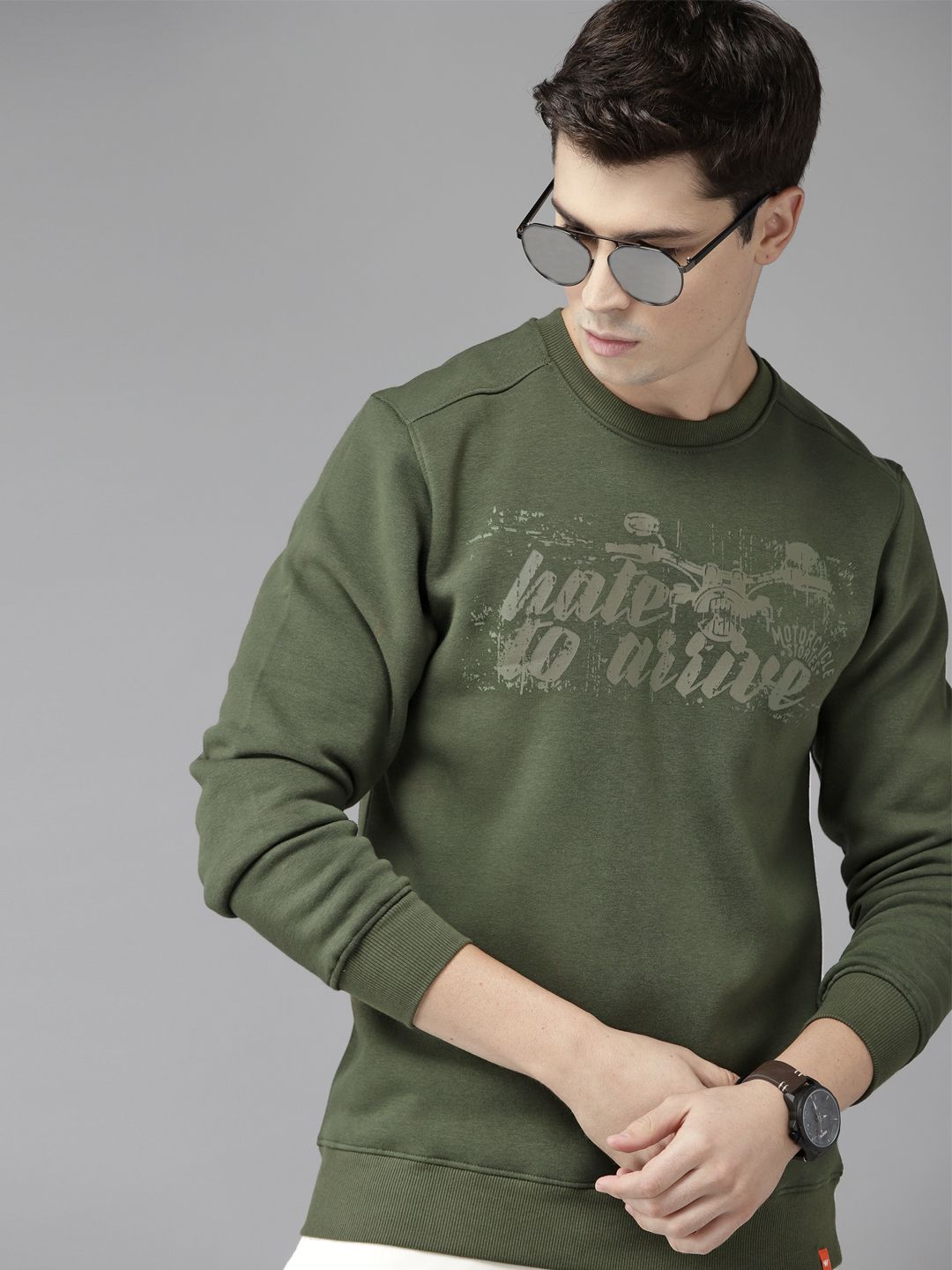  Wildcraft Men Olive Green Printed Sweatshirt