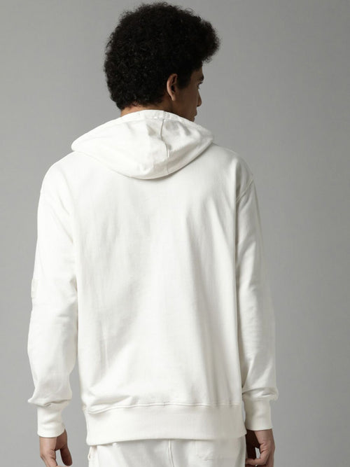  Breakbounce Men Off White Printed Hooded Pure Cotton Sweatshirt