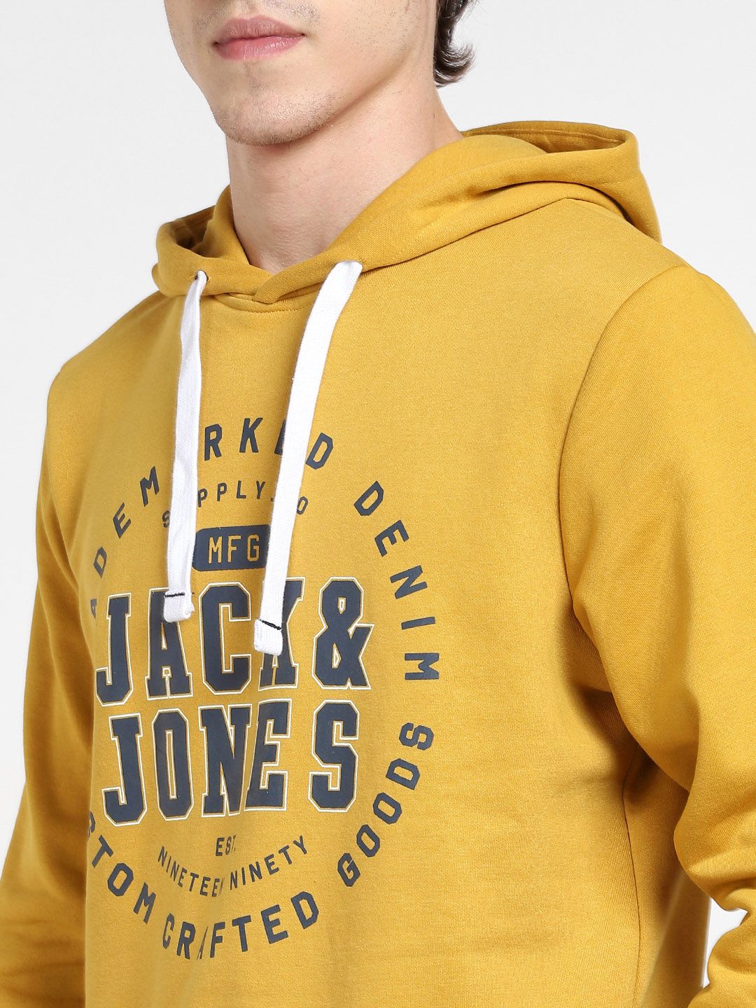  Jack & Jones Men Yellow Printed Hooded Sweatshirt