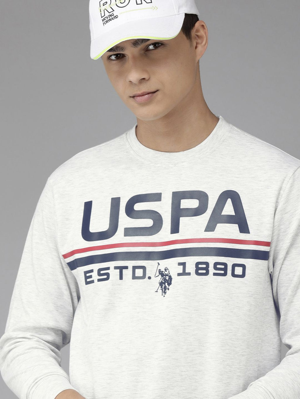 U.S. Polo Assn. U S Polo Assn Men White Brand Logo Printed Round Neck Sweatshirt