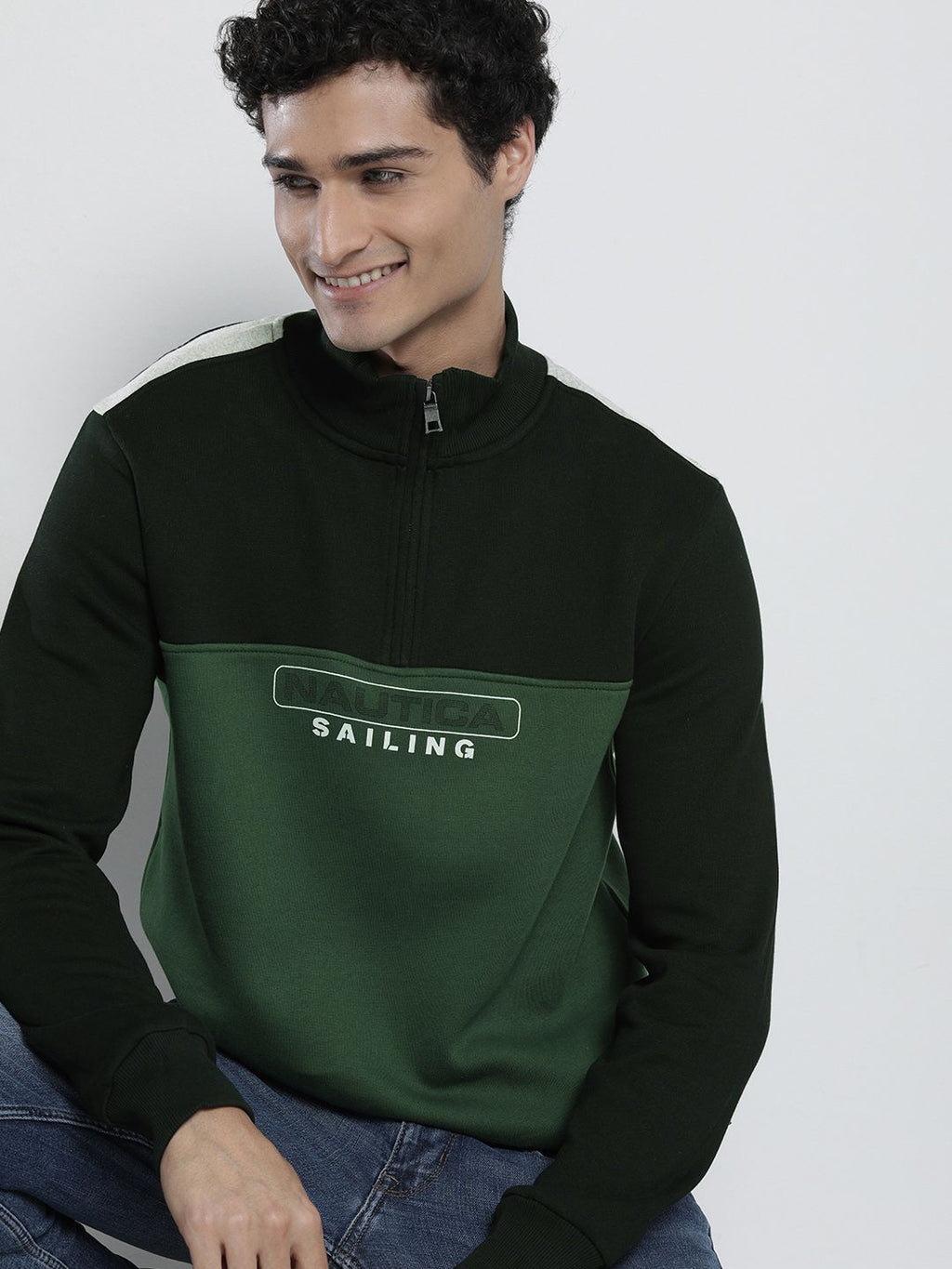  Nautica Men Colourblocked Mock Neck Pullover Sweatshirt