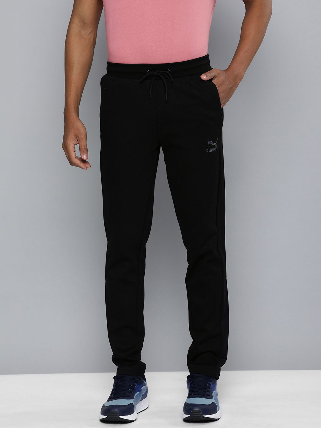  Puma Men Black Solid Slim Fit Overlay Track Pants