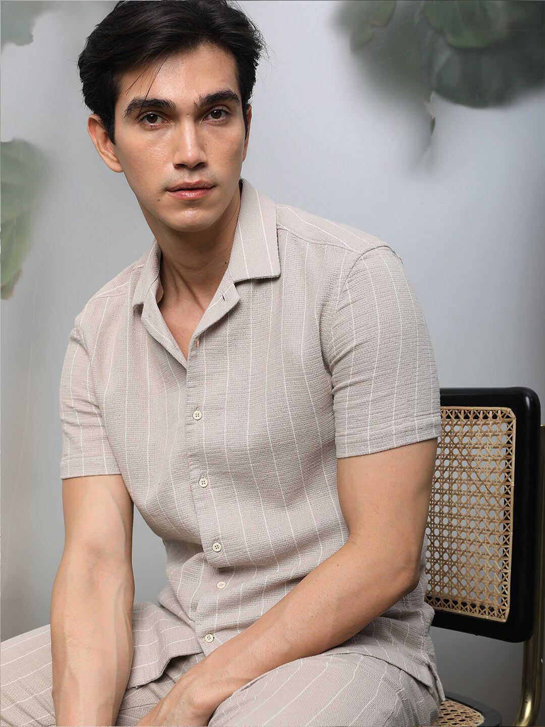  RARE RABBIT Slim Fit Striped Cuban Collar Cotton Casual Shirt