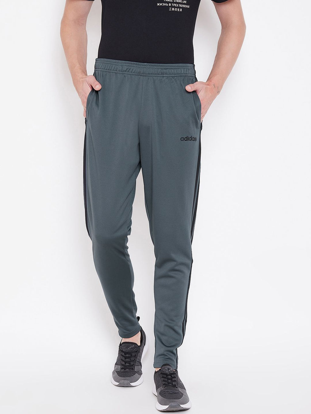  ADIDAS Men Charcoal Grey Classic Solid Sustainable Track Pants