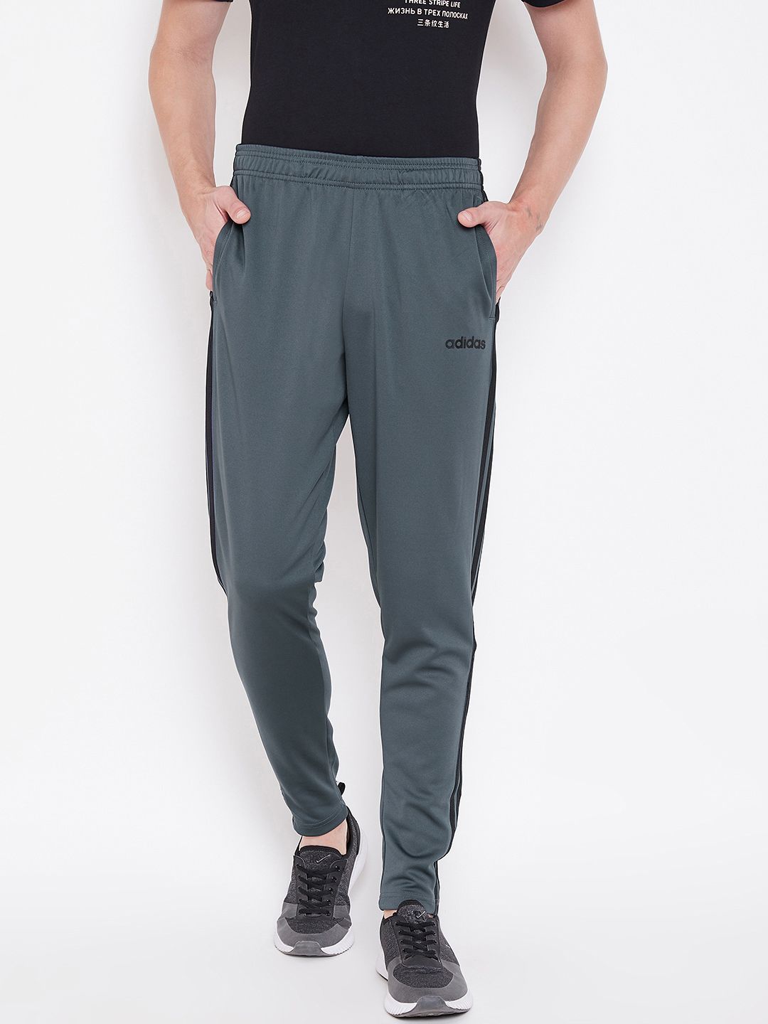  ADIDAS Men Charcoal Grey Classic Solid Sustainable Track Pants