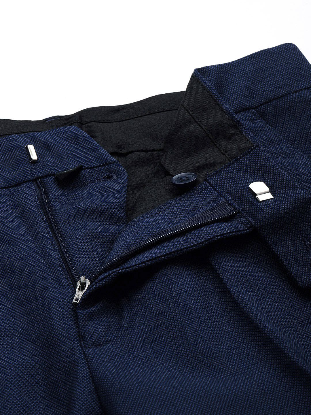  Van Heusen Men Textured Slim Fit Formal Trousers