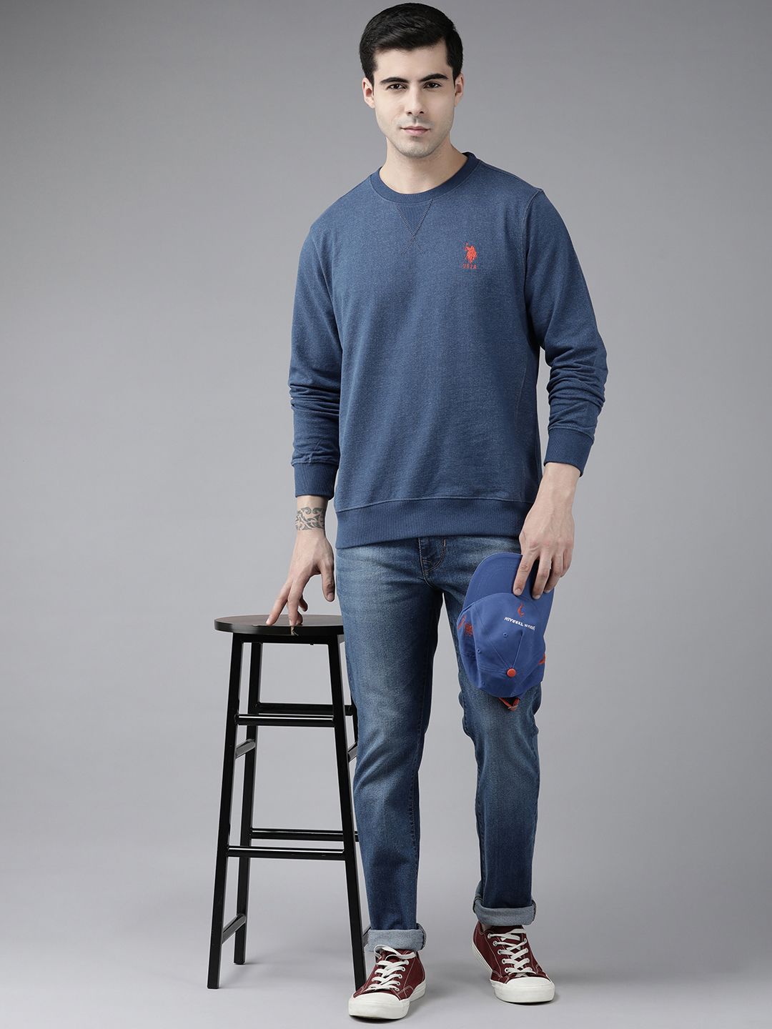 U.S. Polo Assn. U S Polo Assn Men Dark Blue Brand Logo Embroidered Sweatshirt