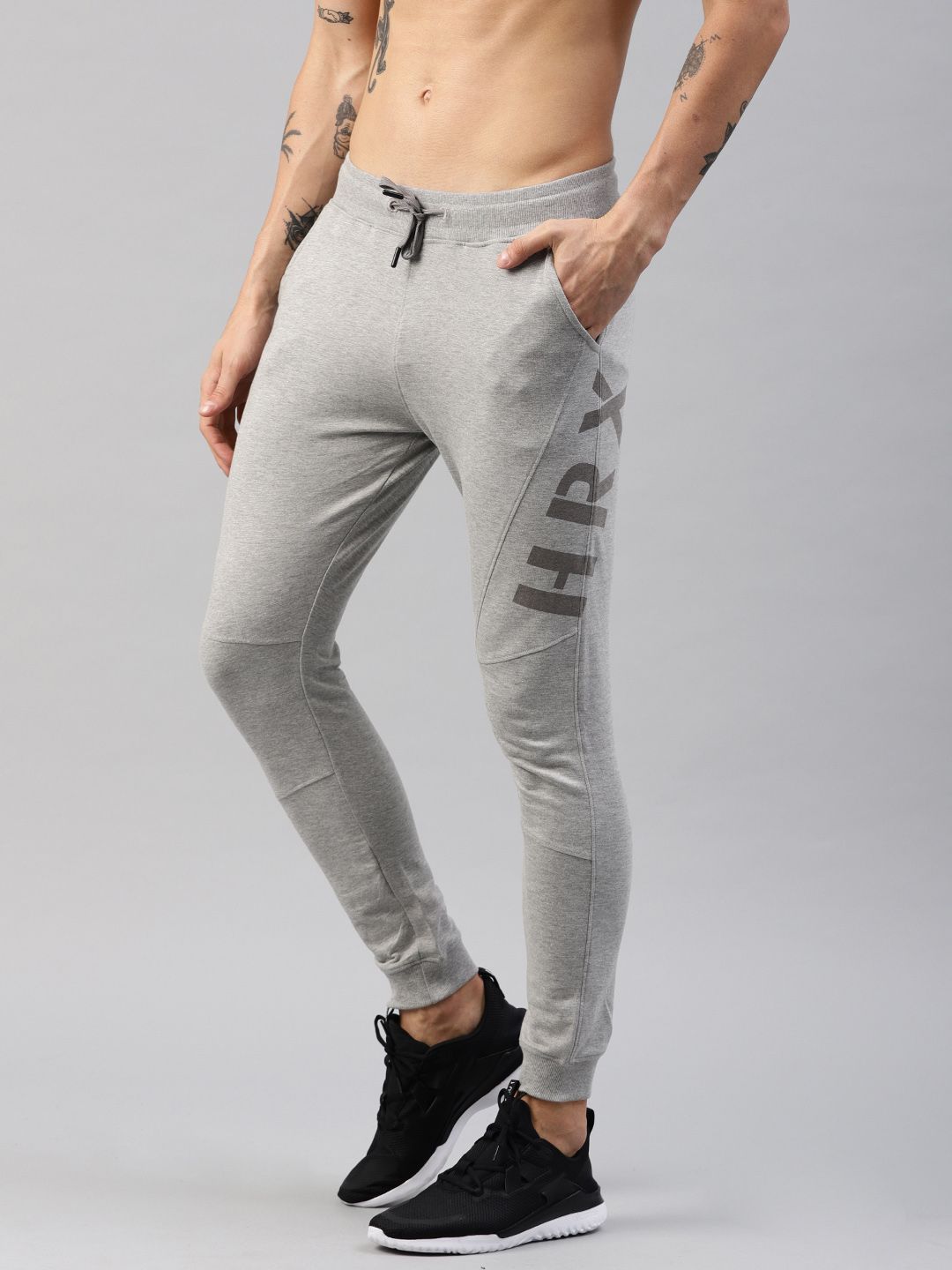  HRX By Hrithik Roshan Men Grey Solid Training Anti-Microbial Slim Fit Track Pants