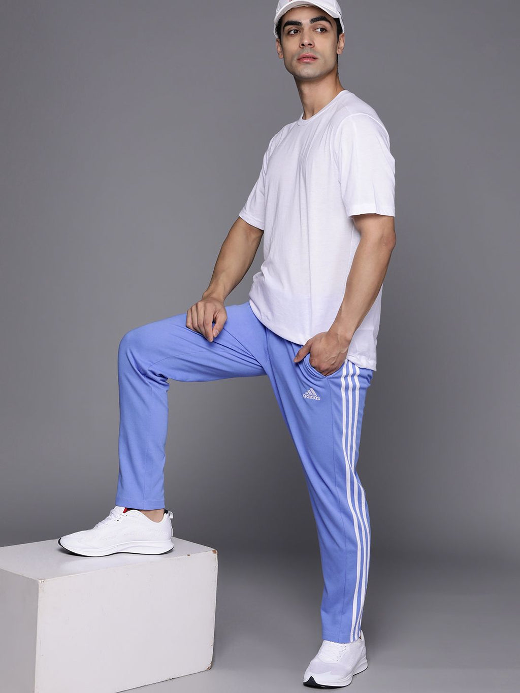  ADIDAS Men Essential Single Jersey Tapered Fit Open Hem 3-Striped Track Pants