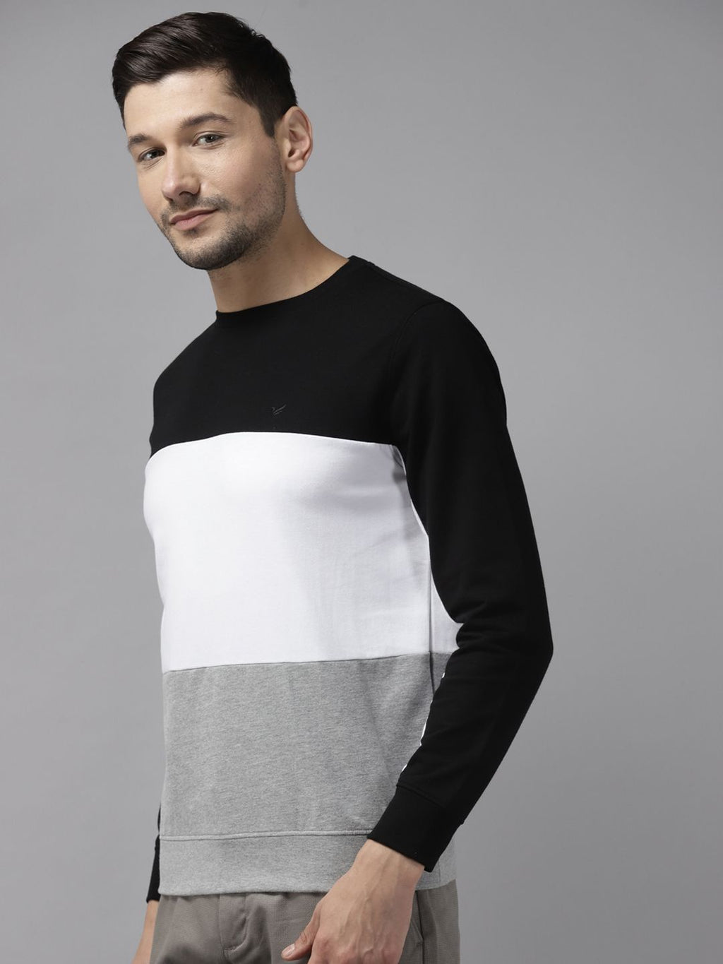  Blackberrys Men Black & White Colourblocked Sweatshirt