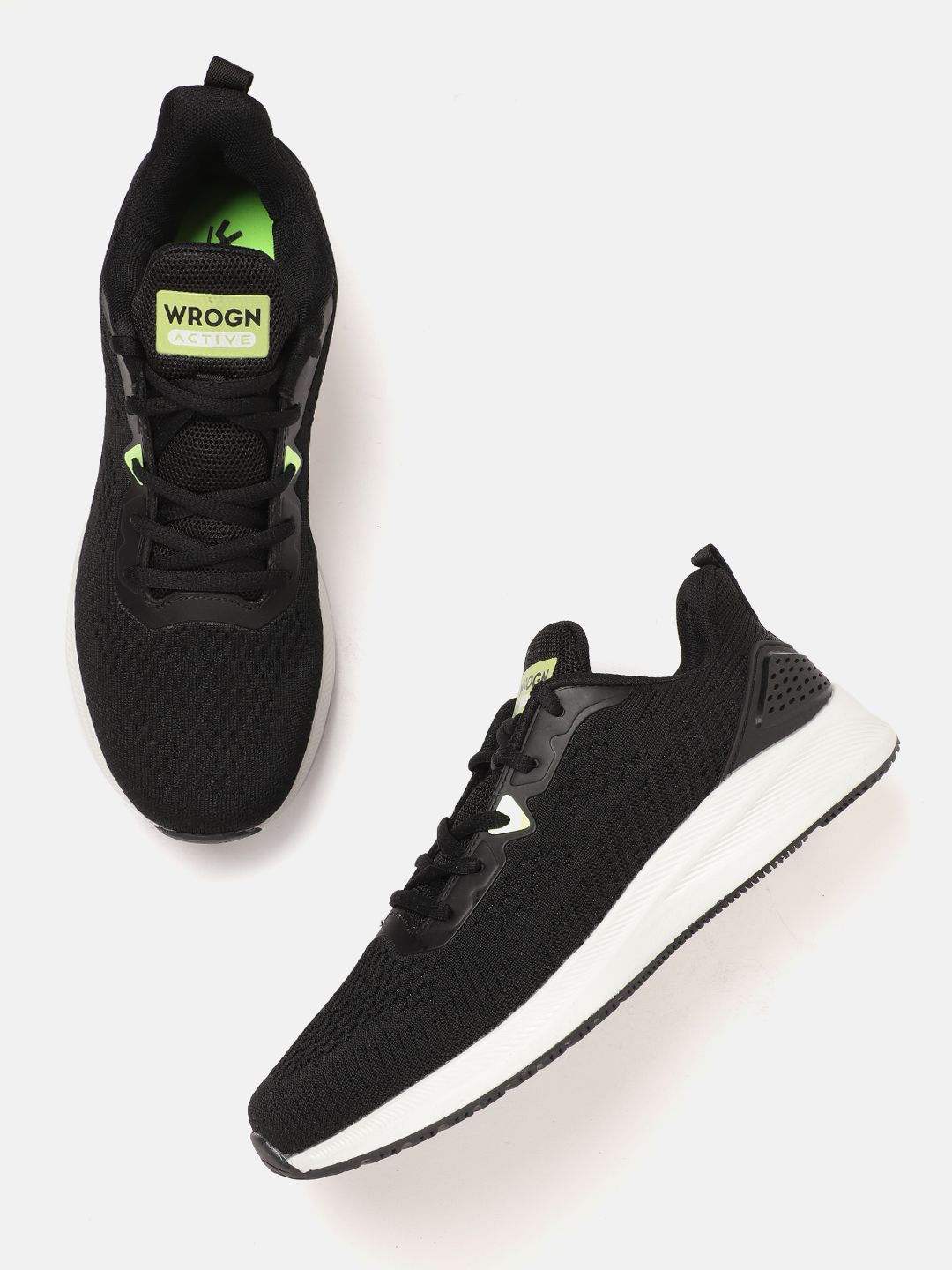  WROGN Men Black Solid Woven Design Running Shoes