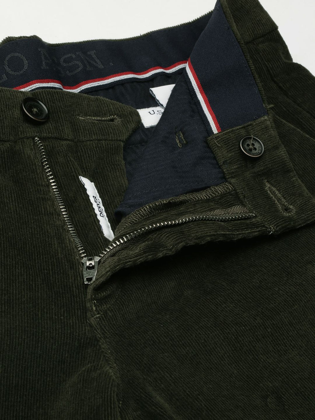  U.S. Polo Assn. Men Olive Green Slim Fit Corduroy Trousers