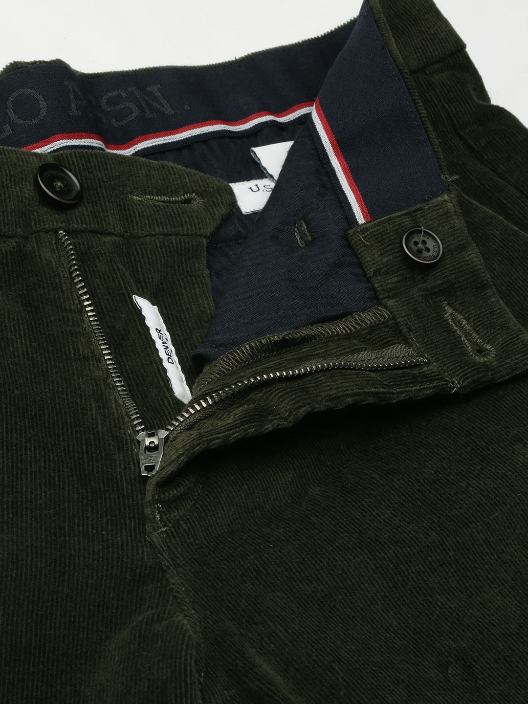  U.S. Polo Assn. Men Olive Green Slim Fit Corduroy Trousers