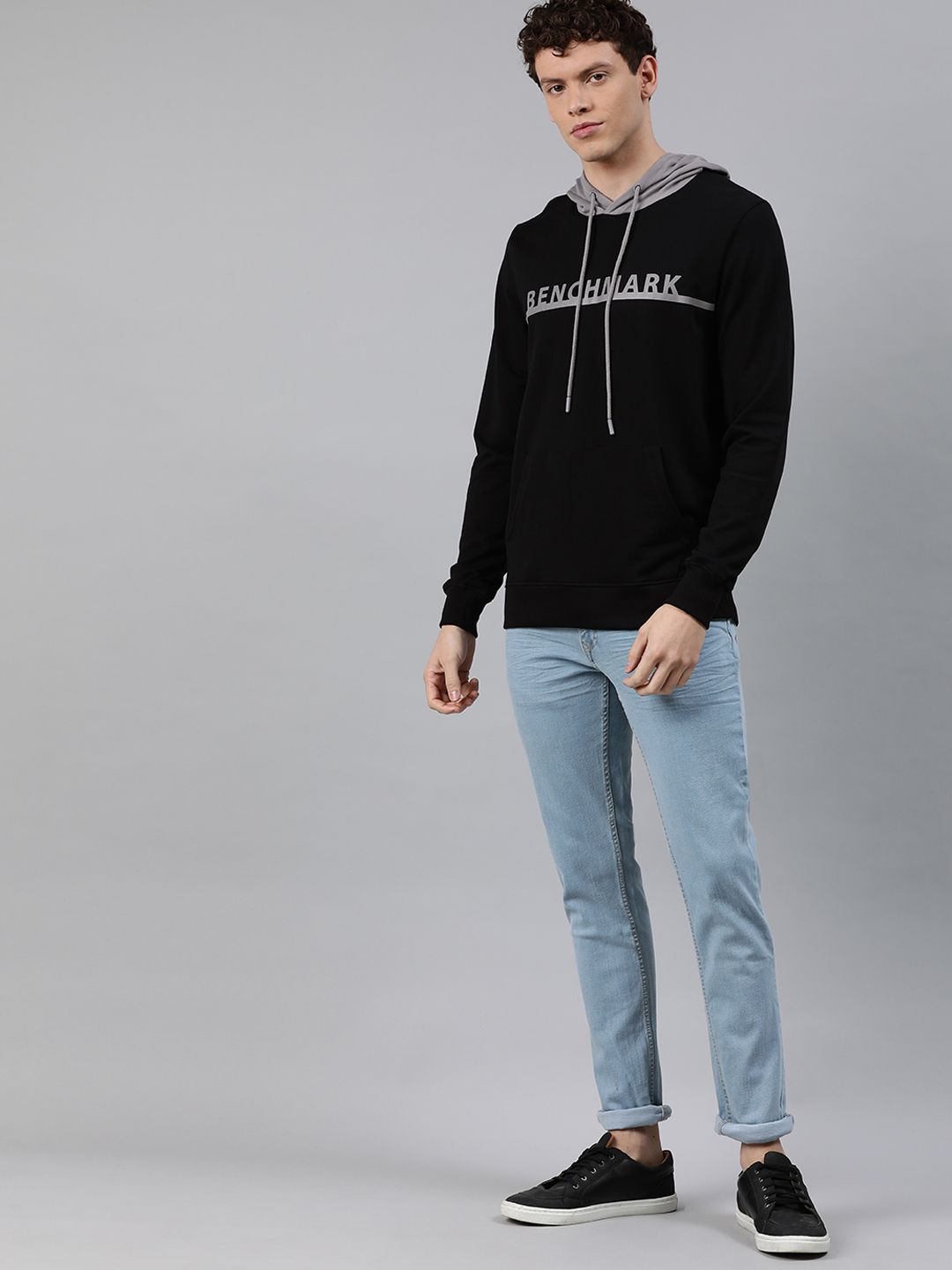  WROGN Men Black & Grey Printed Hooded Sweatshirt