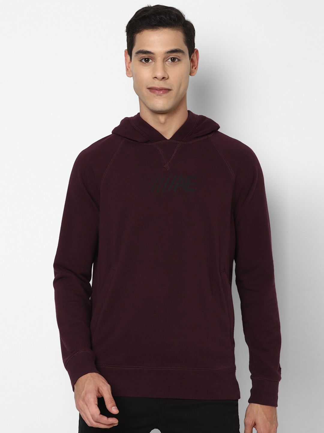  AMERICAN EAGLE OUTFITTERS Men Burgundy Solid Hooded Sweatshirt
