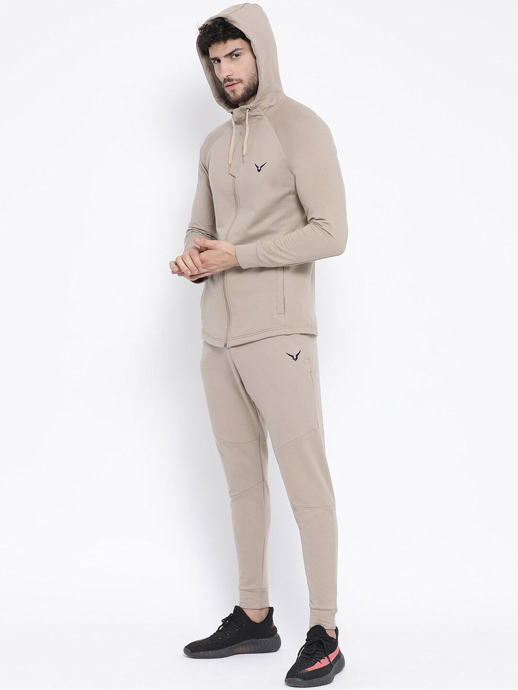  Invincible Men Beige Solid Slim-Fit Tracksuit