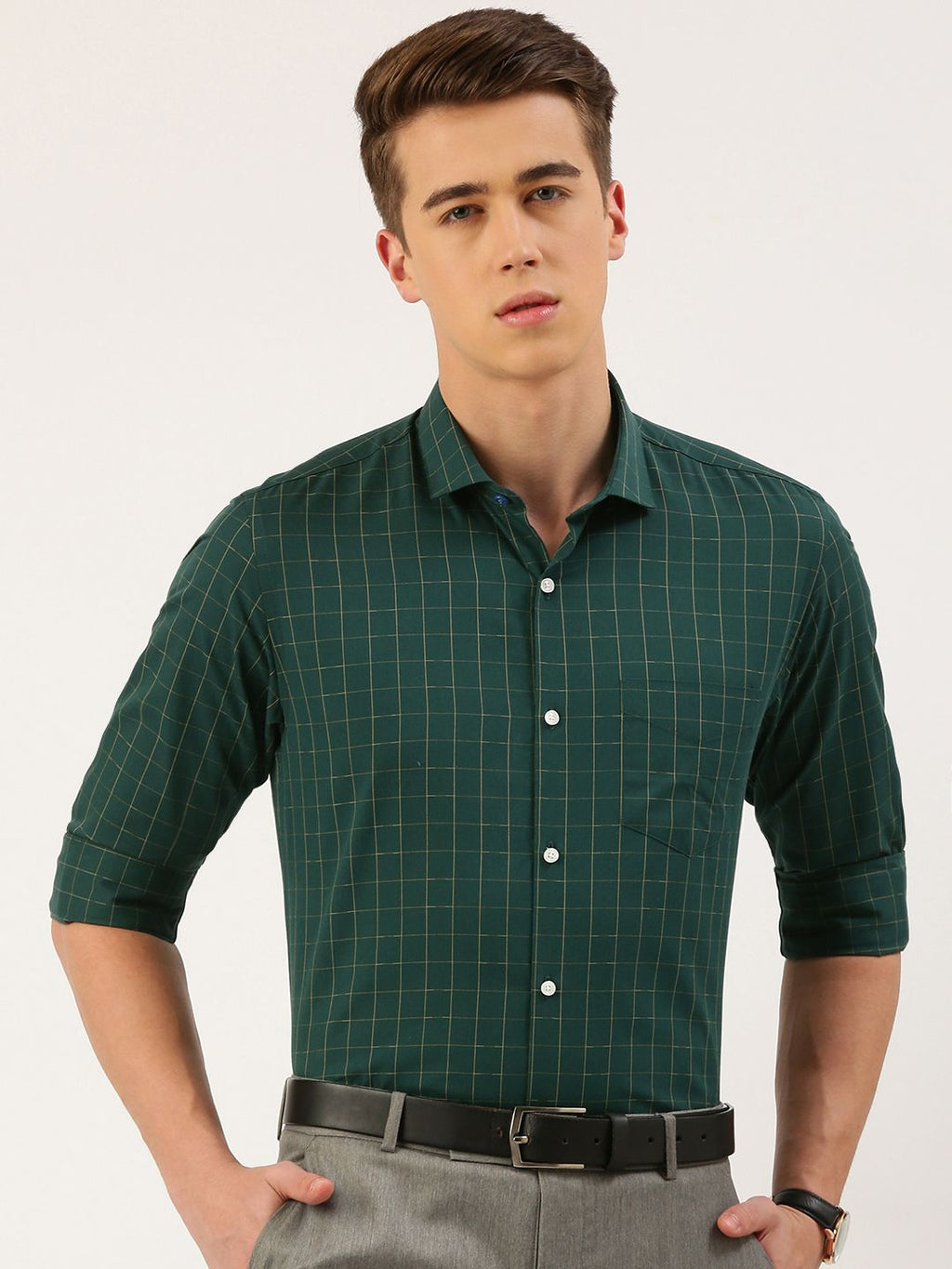  Peter England Men Slim Fit Opaque Checked Formal Shirt