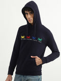  United Colors Of Benetton Men Navy Blue Printed Hooded Sweatshirt