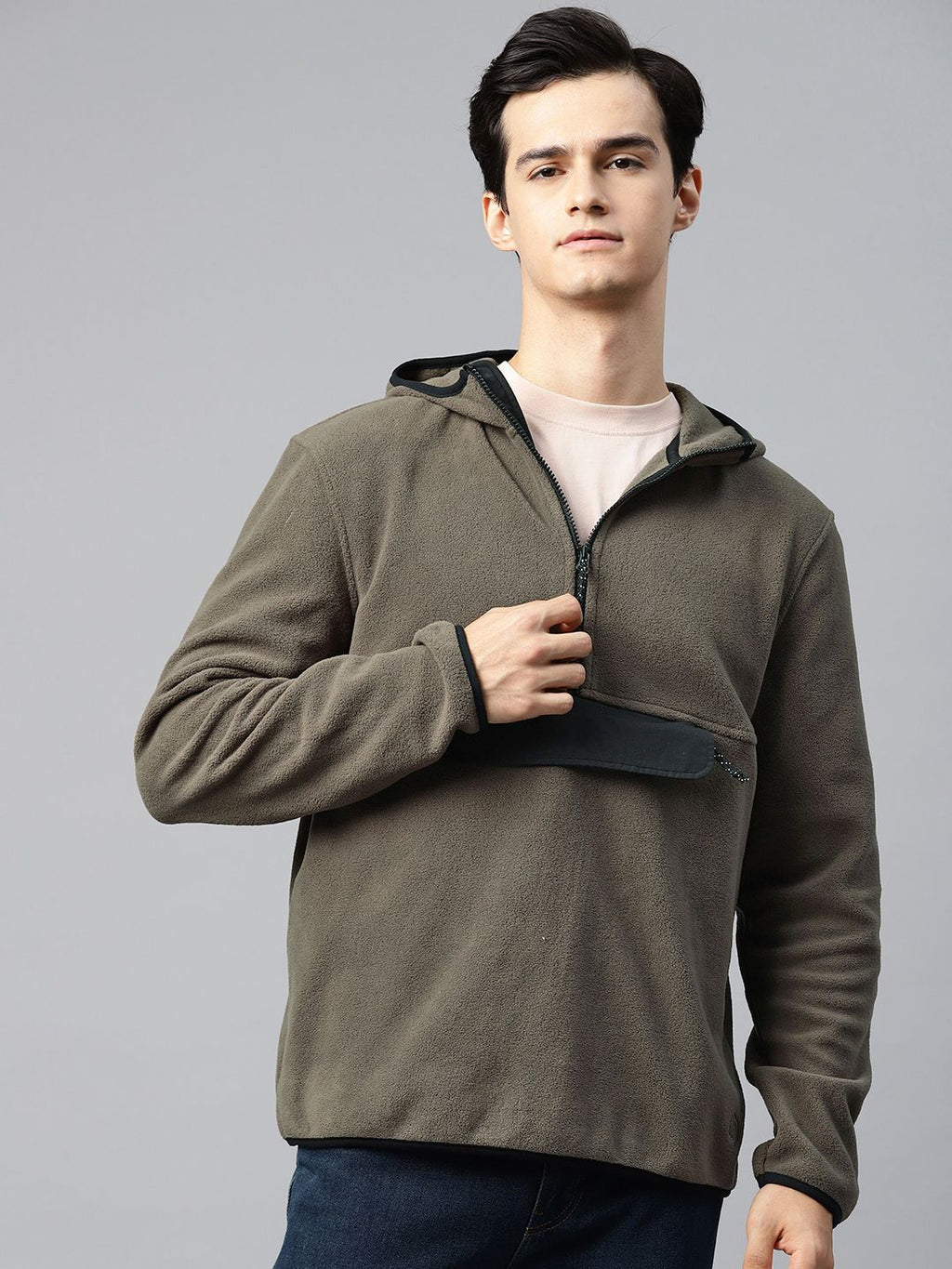 Marks & Spencer Fleece Hooded Half Zipper Sweatshirt