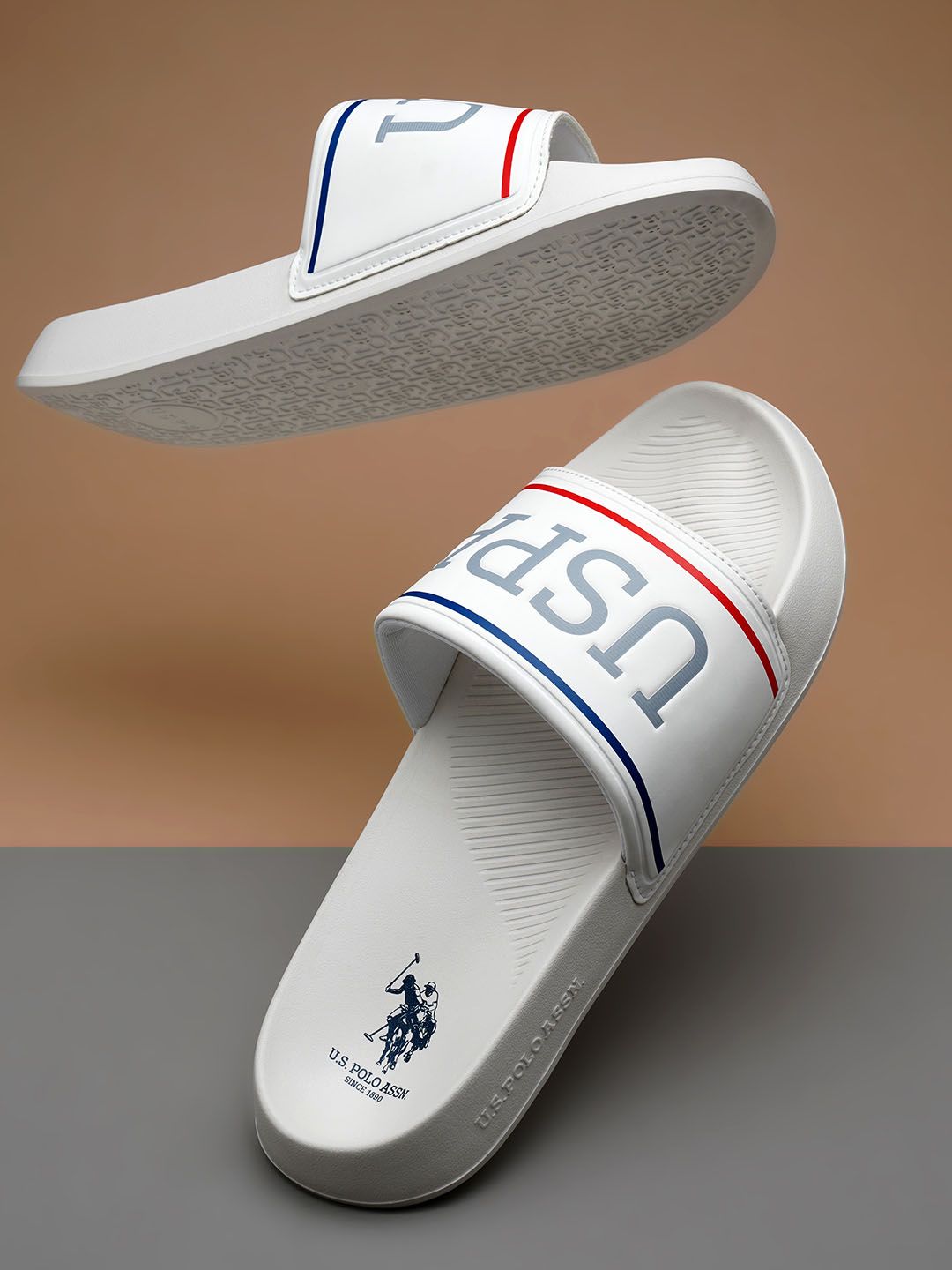 U.S. Polo Assn. U S Polo Assn Men White & Black Printed Sliders