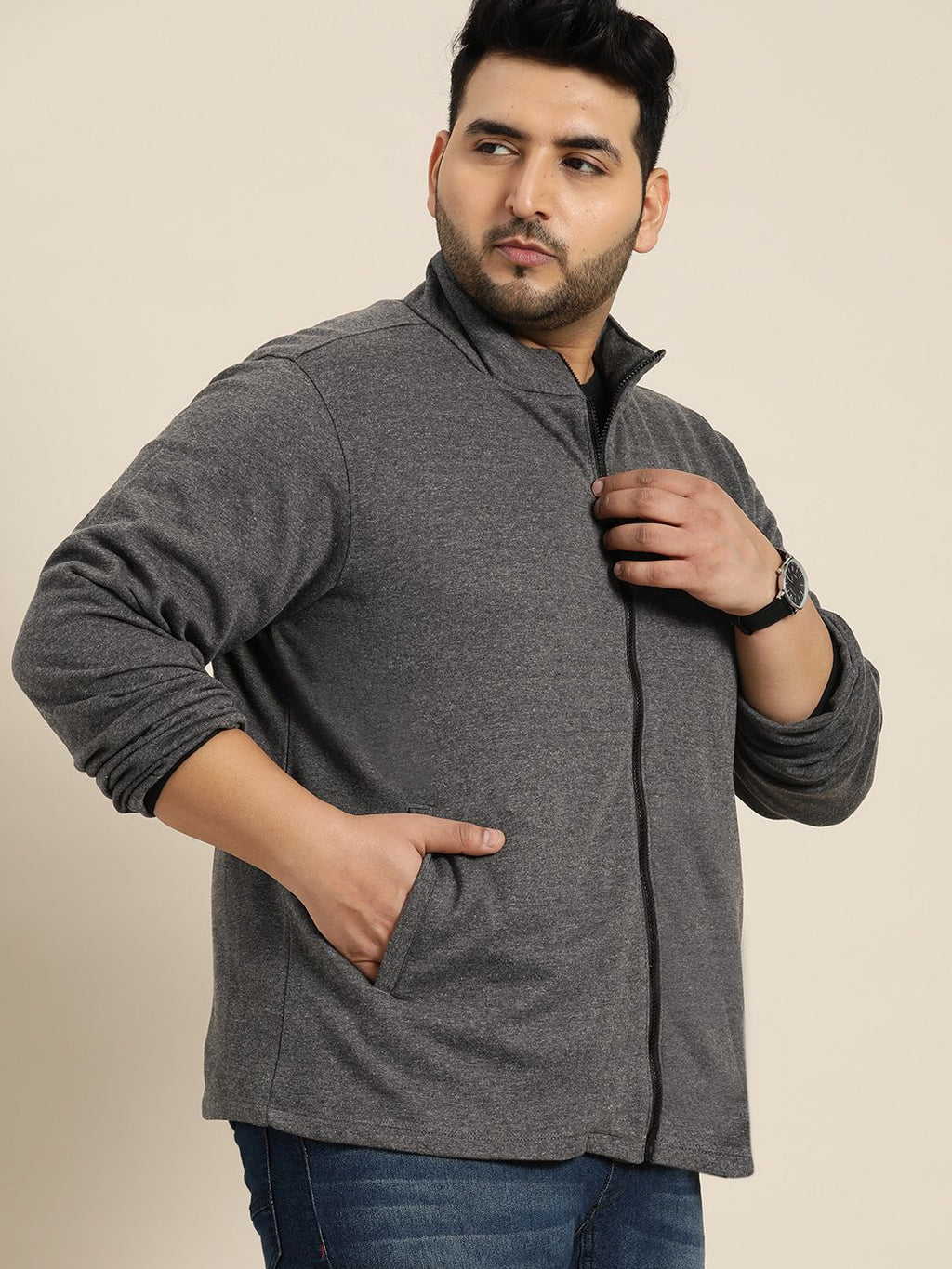  Sztori Men Plus Size Charcoal Grey Solid Sweatshirt