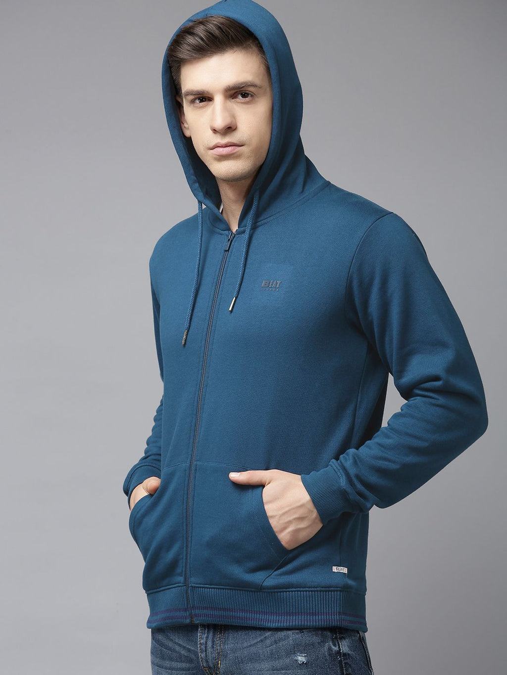  BEAT LONDON By PEPE JEANS Men Navy Blue Solid Hooded Sweatshirt With Minimal Print Detail