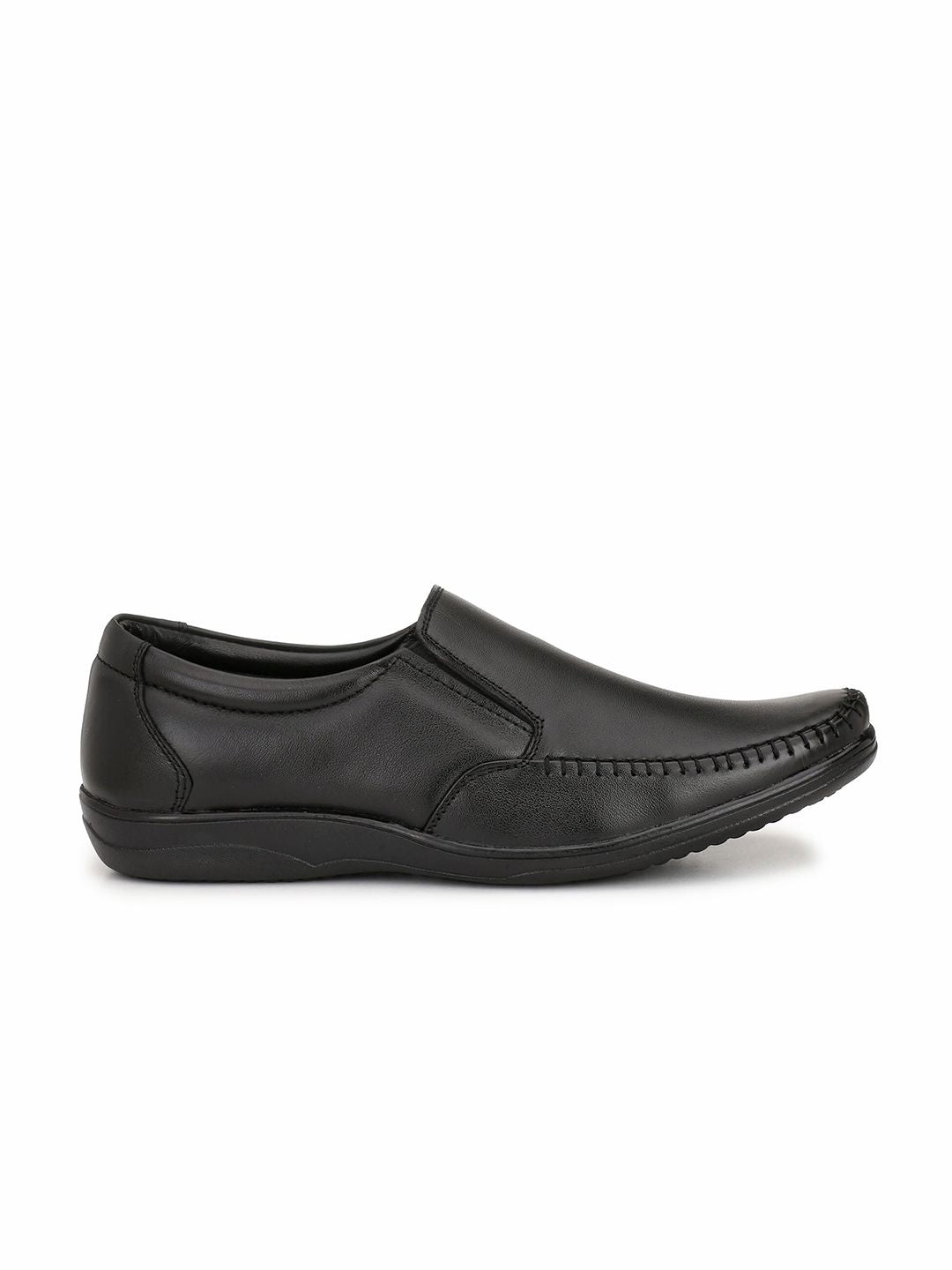 Fentacia Men Black Solid Pure Genuine Leather Formal Slip-On Shoes
