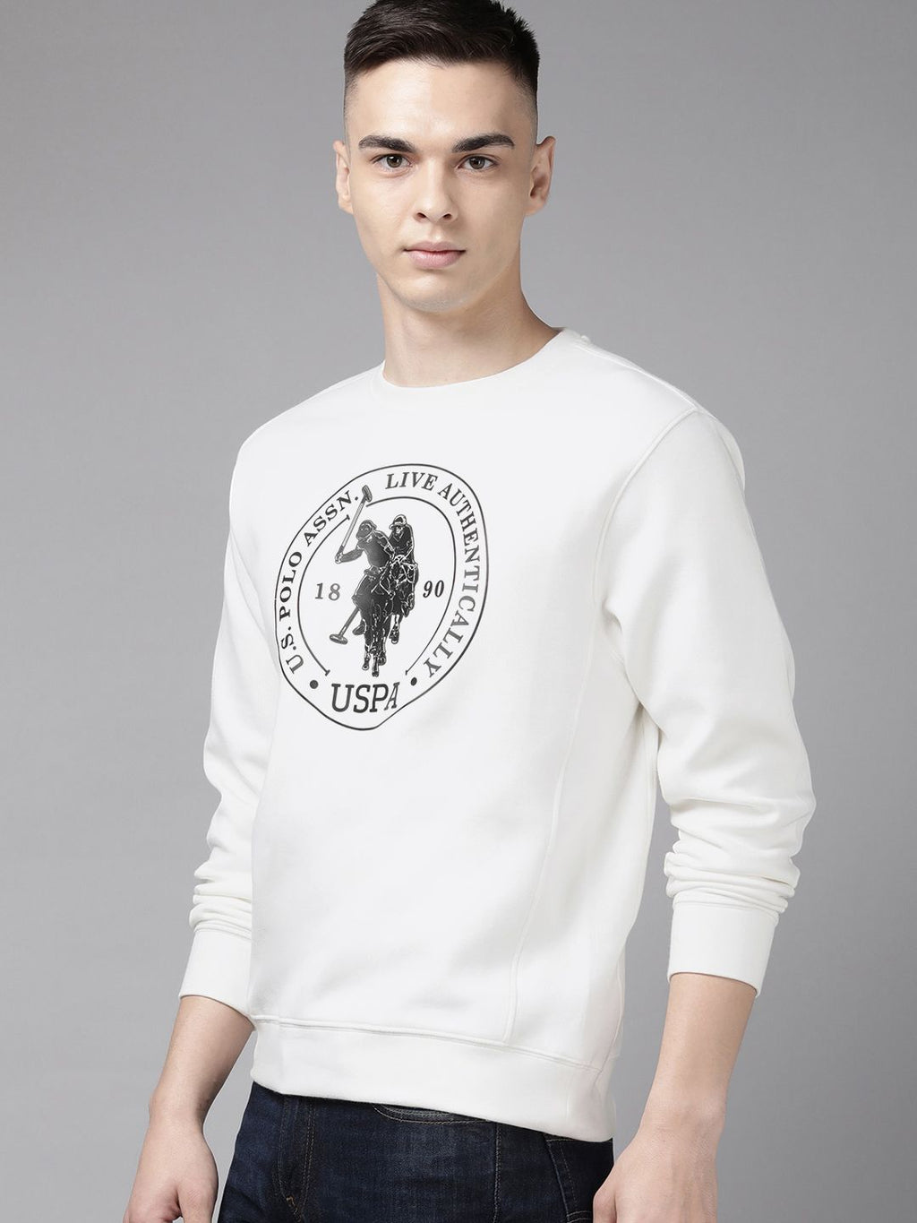  U S Polo Assn Denim Co Men Brand Logo Printed Pullover Sweatshirt