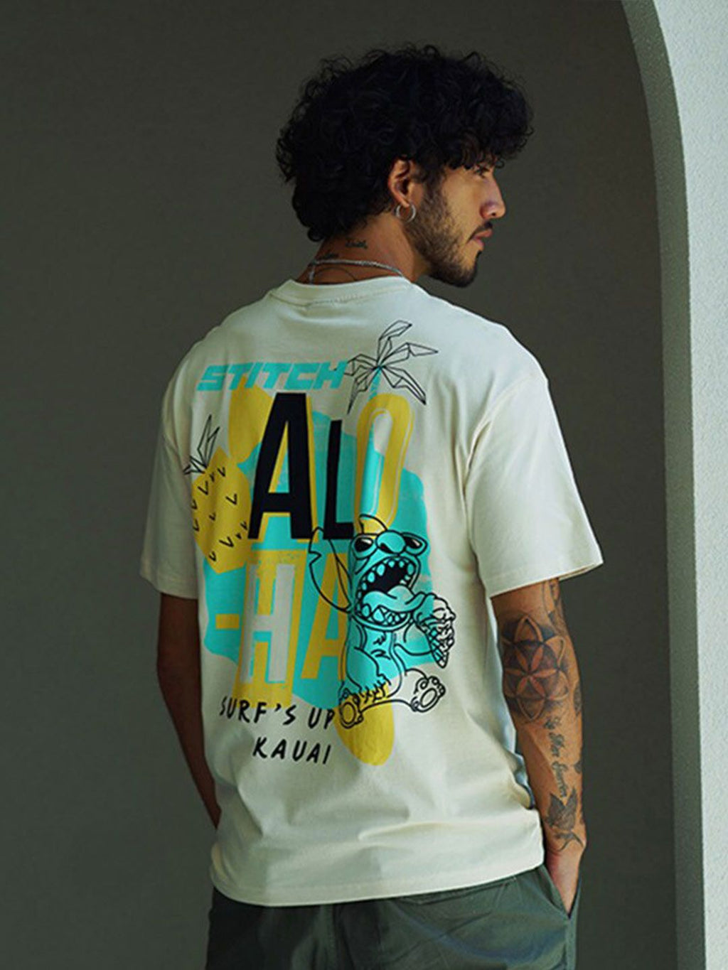  Bonkers Corner Cream-Coloured Oversized Conversational Printed Cotton T-shirt
