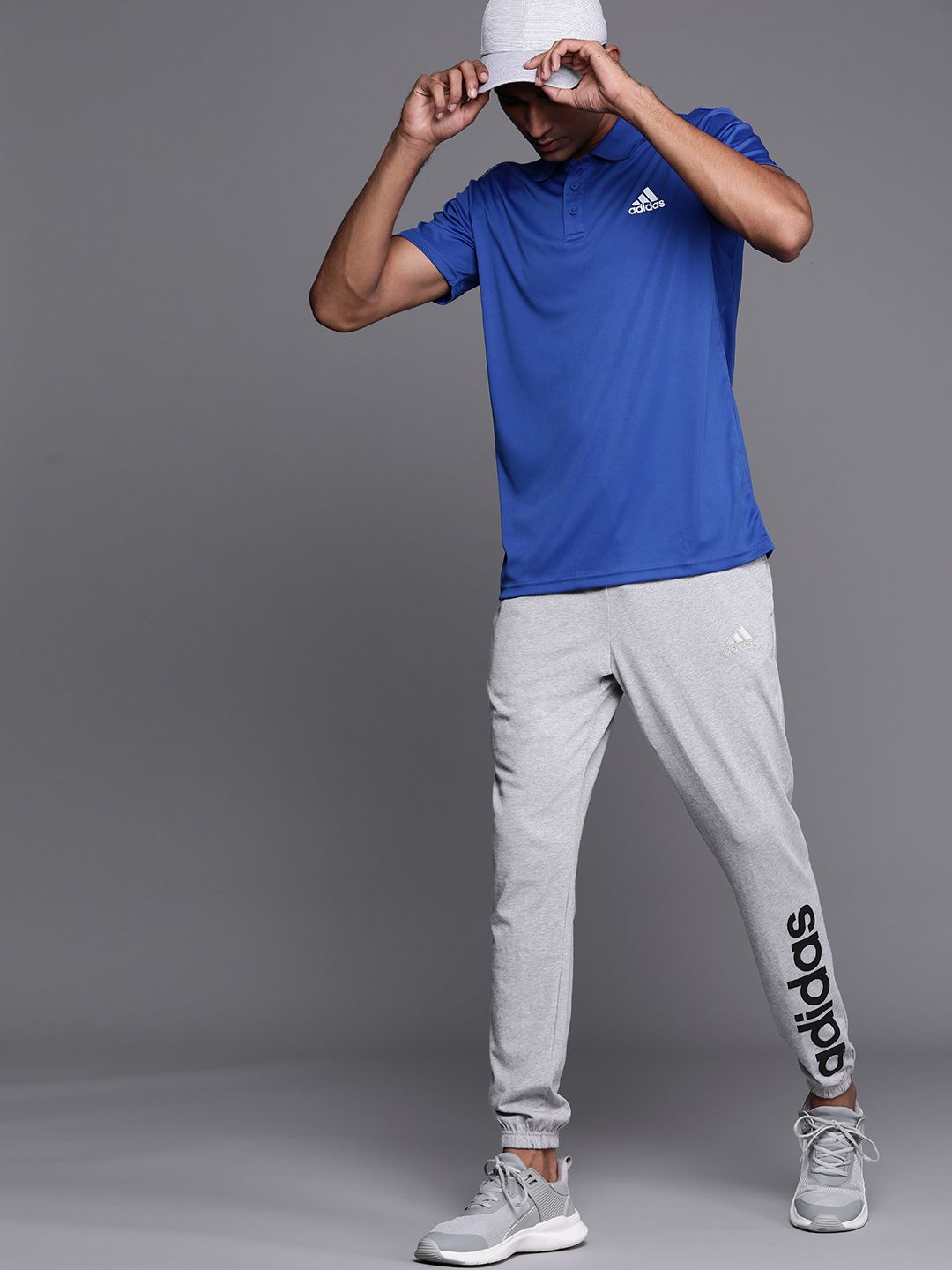  ADIDAS Men Grey Melange Brand Logo Print Sport Inspired Linear SJ Joggers