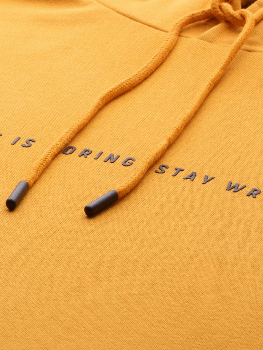  WROGN Men Mustard Yellow Slim Fit Solid Hooded Sweatshirt
