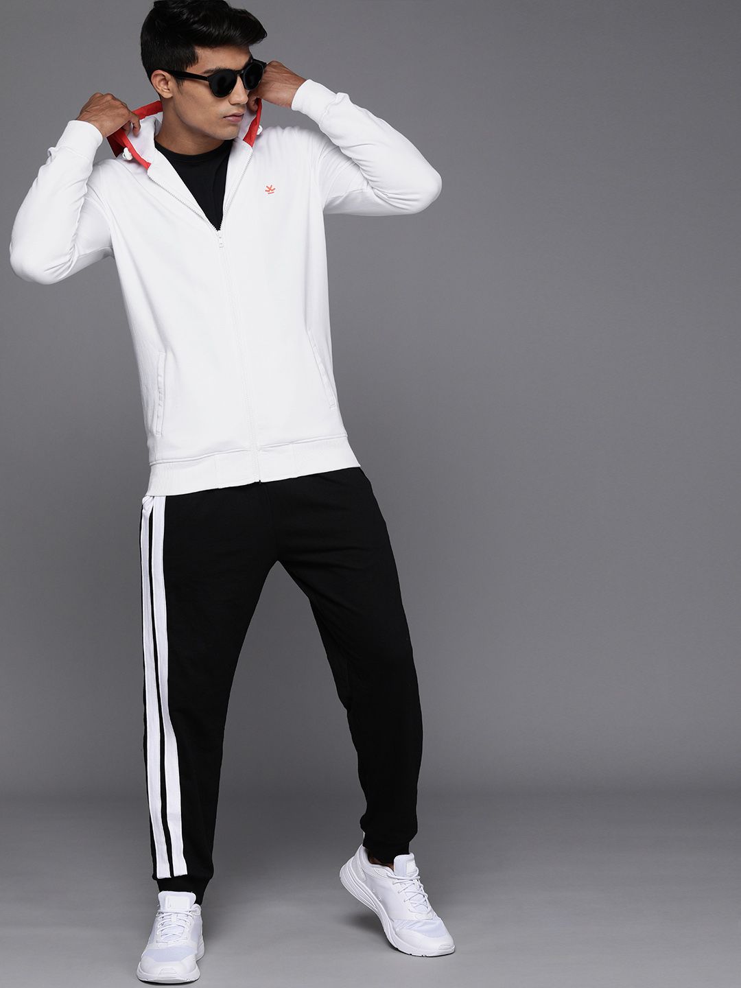  WROGN Men White Contrast Hood Front-Open Sweatshirt