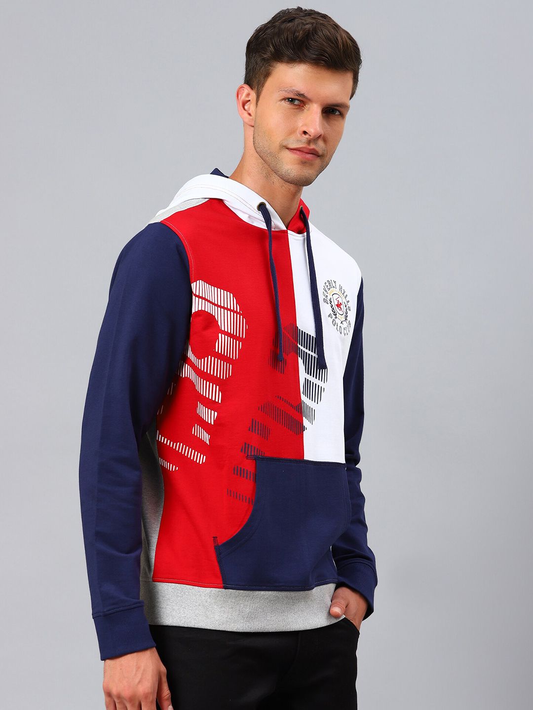  Beverly Hills Polo Club Men Red Colourblocked Hoodie Cotton Sweatshirt