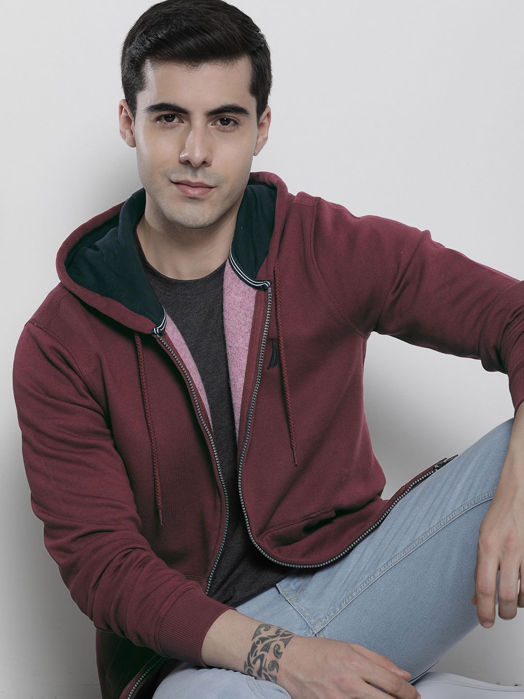  Nautica Men Front-Open Hooded Sweatshirt