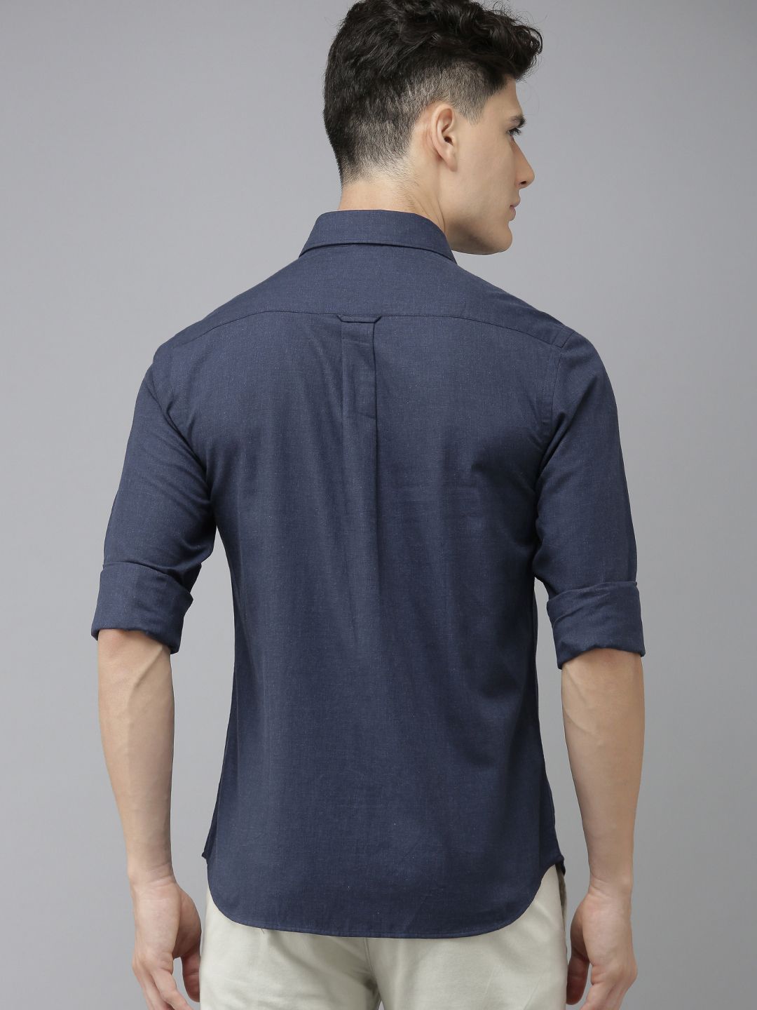 U.S. Polo Assn. U S Polo Assn Men Navy Blue Solid Tailored Fit Pure Cotton Casual Shirt