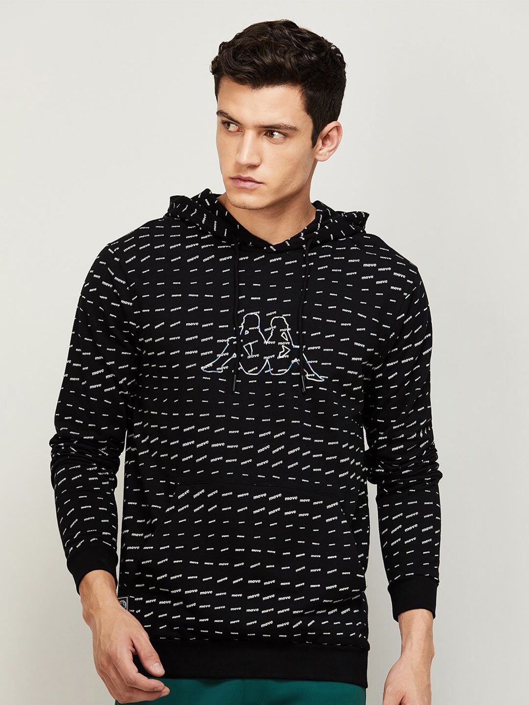  Kappa Men Black Printed Hooded Cotton Sweatshirt