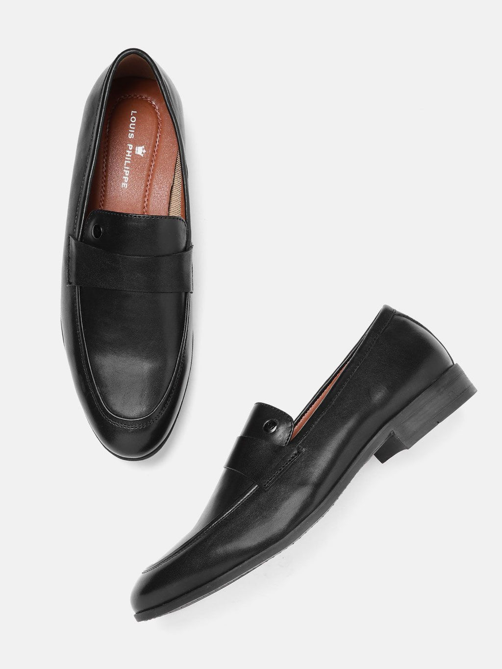  Louis Philippe Men Black Leather Formal Slip-Ons