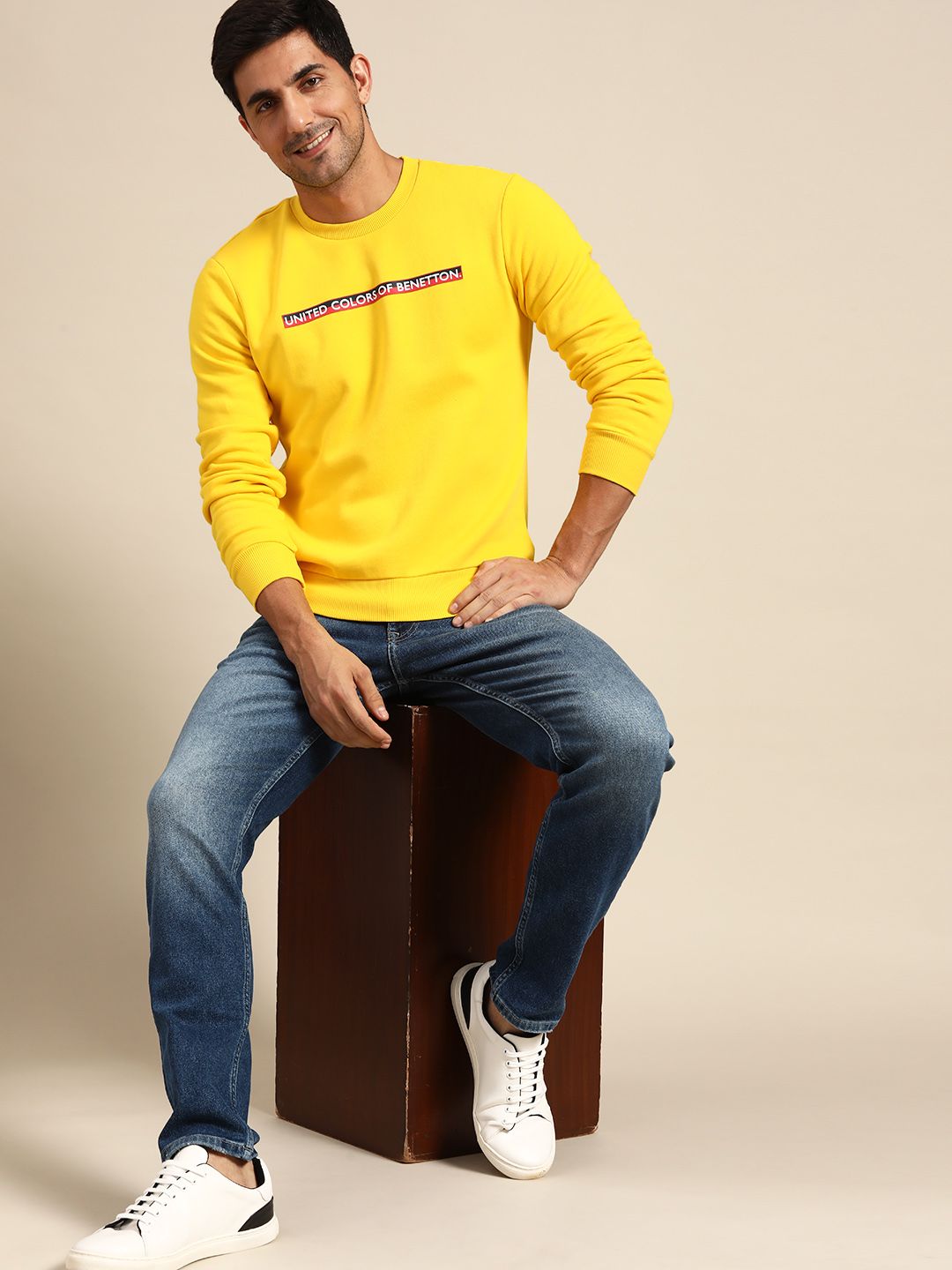  United Colors Of Benetton Men Yellow Brand Logo Print Sweatshirt