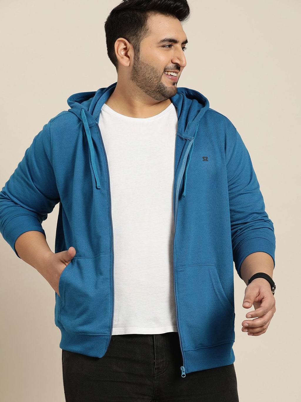  Sztori Men Plus Size Blue Hooded Sweatshirt