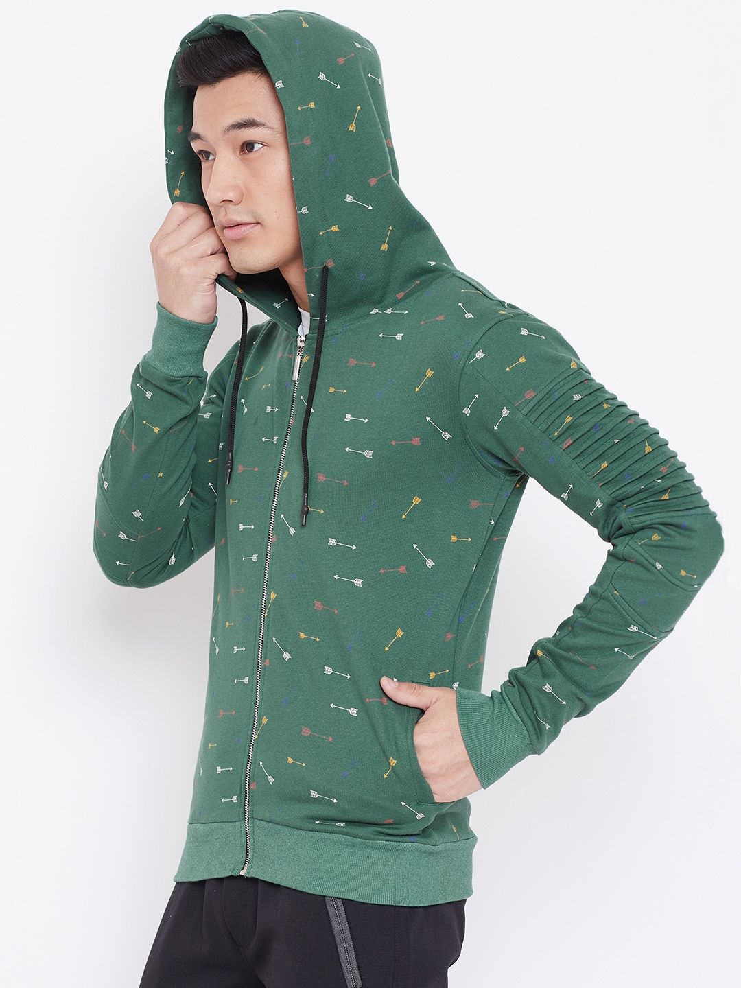  Aesthetic Bodies Men Green & White Printed Hooded Sweatshirt