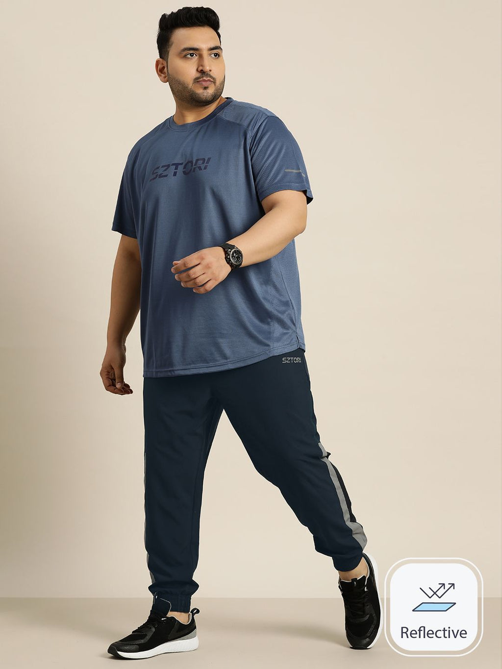  Sztori Men Plus Size Quick Dry Sports Joggers With Brand Logo Print Detail