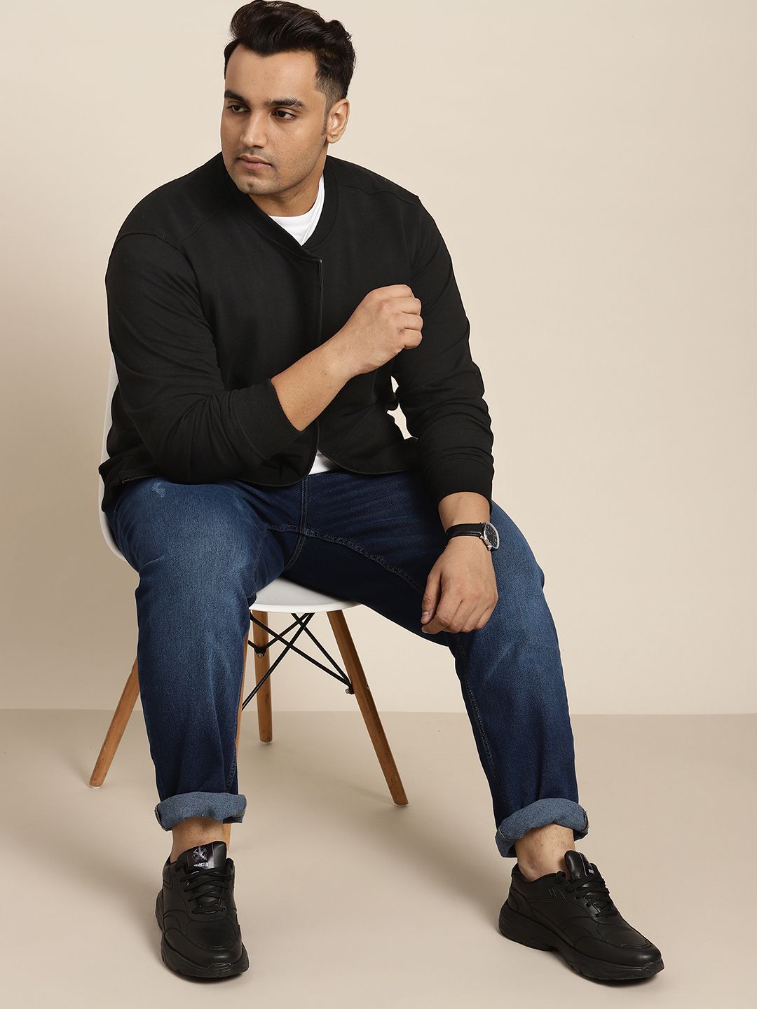  Sztori Men Plus Size Stand Collar Front-Open Sweatshirt
