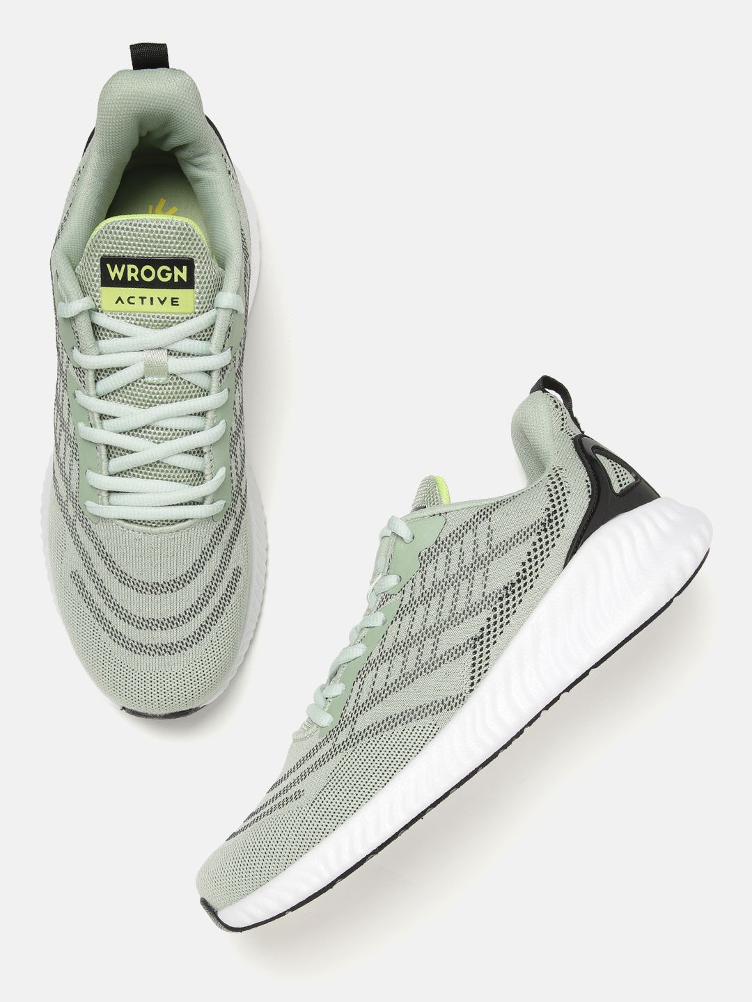  WROGN Men Green & Black Woven Design Running Shoes