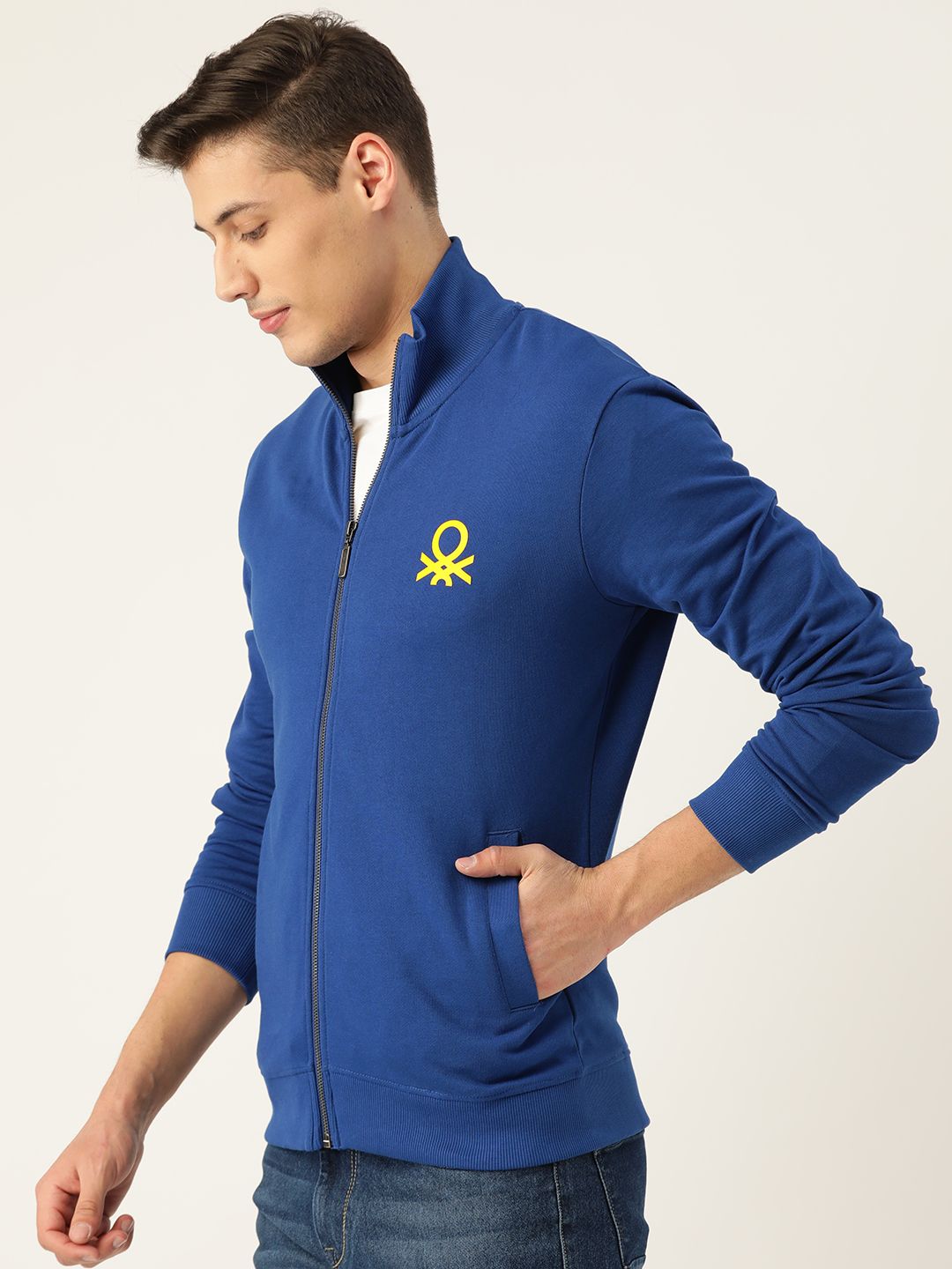  United Colors Of Benetton Men Blue Slim Fit Solid Sweatshirt