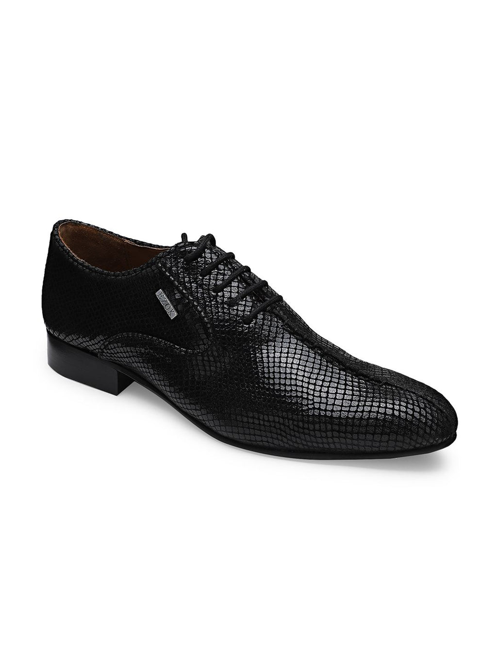  EZOK Men Black Textured Leather Formal Derbys