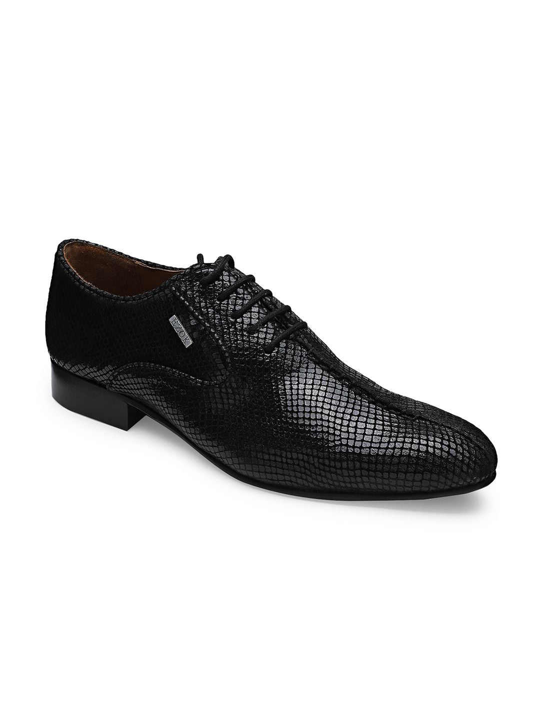  EZOK Men Black Textured Leather Formal Derbys