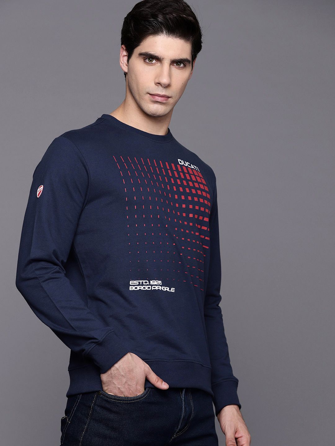  Ducati Men Navy Blue Printed Sweatshirt