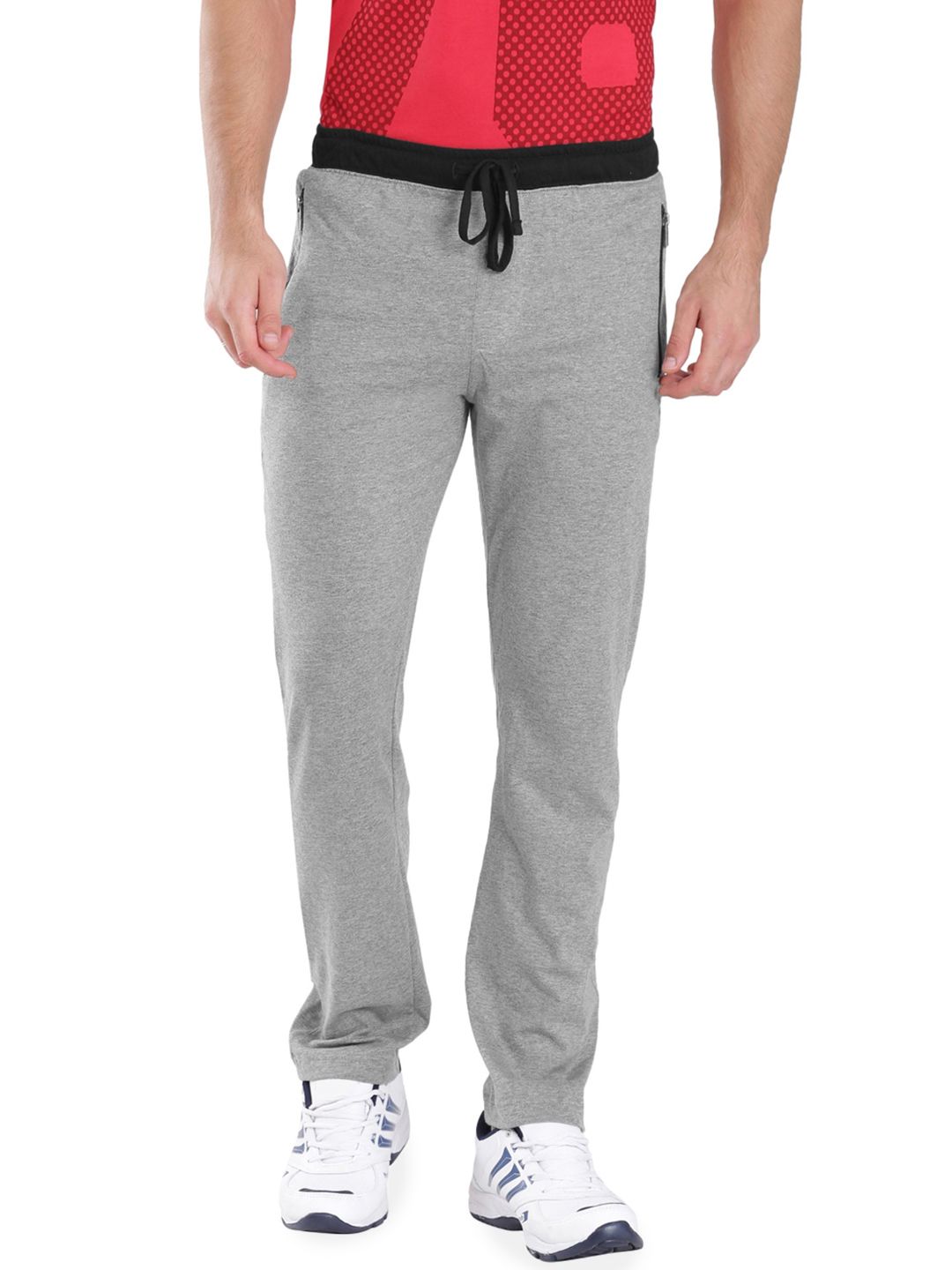  Jockey Men Grey Melange Slim Fit Solid Athleisure Track Pants