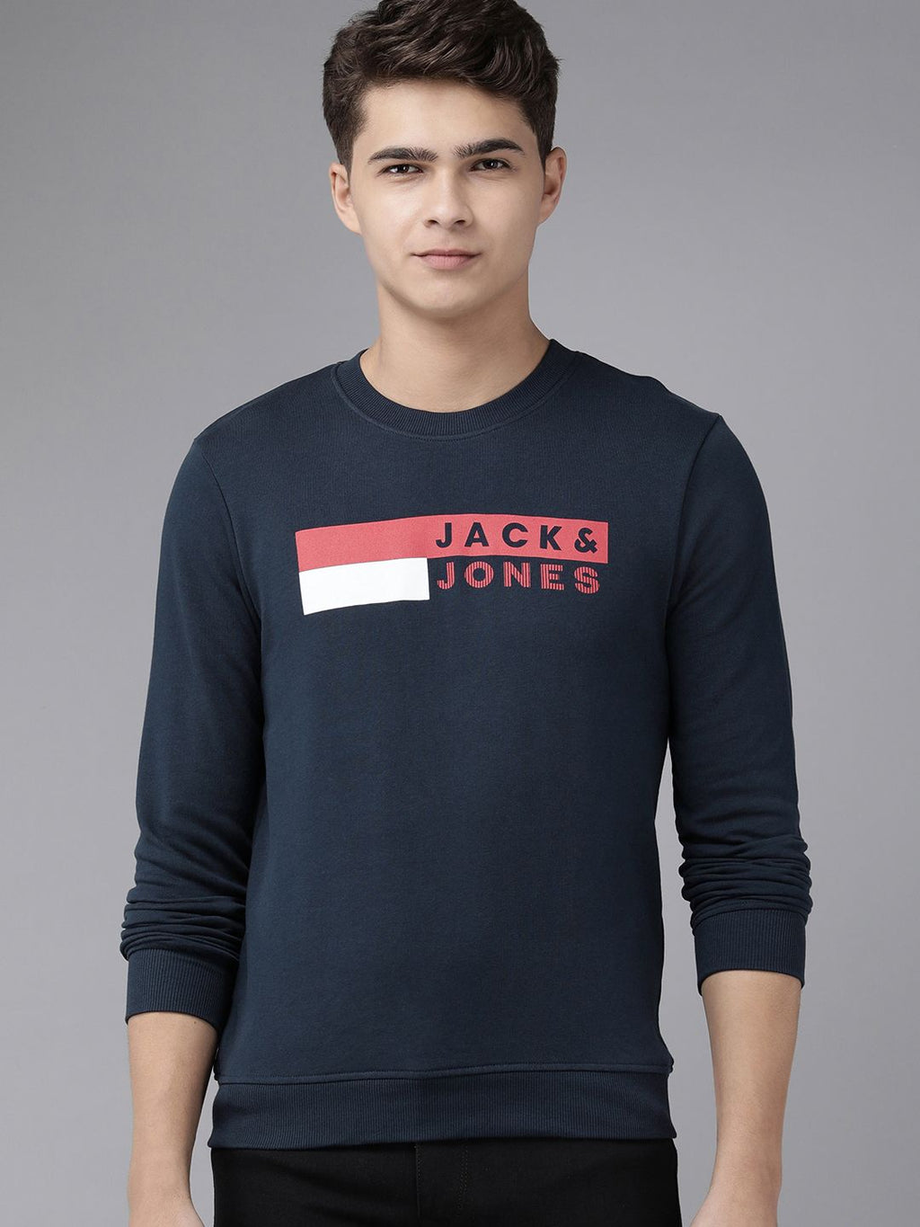  Jack & Jones Men Navy Blue Brand Logo Printed Sweatshirt