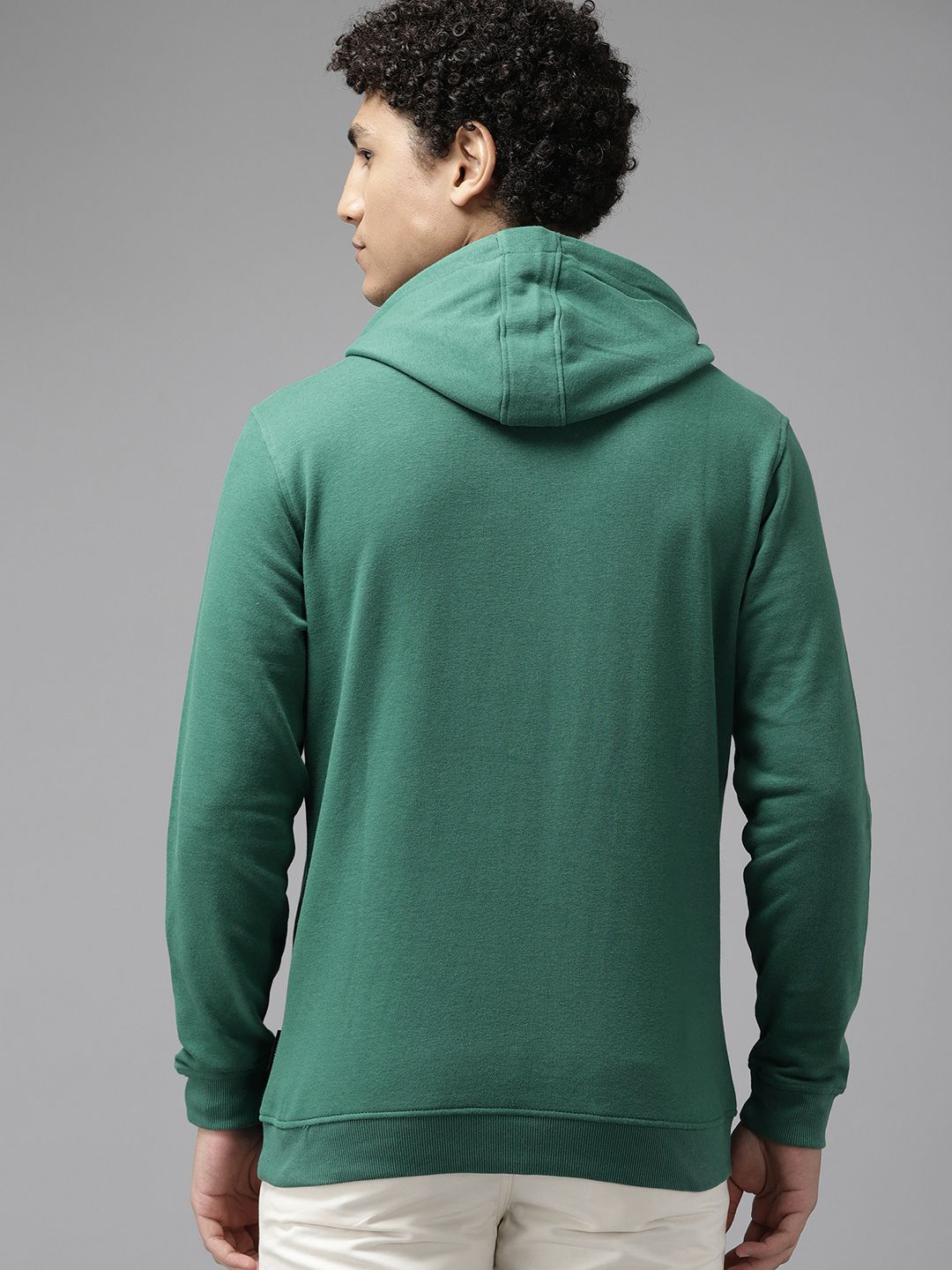  Van Heusen Men Green Solid Hooded Sweatshirt